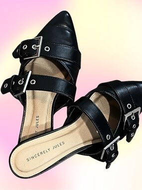 Sincerly Jules Black Pointed Buckle Mules